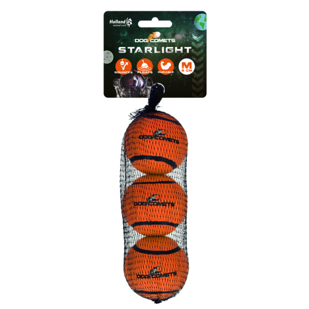 Dog Comets Starlight Tennisbal M Oranje (3-Pack)