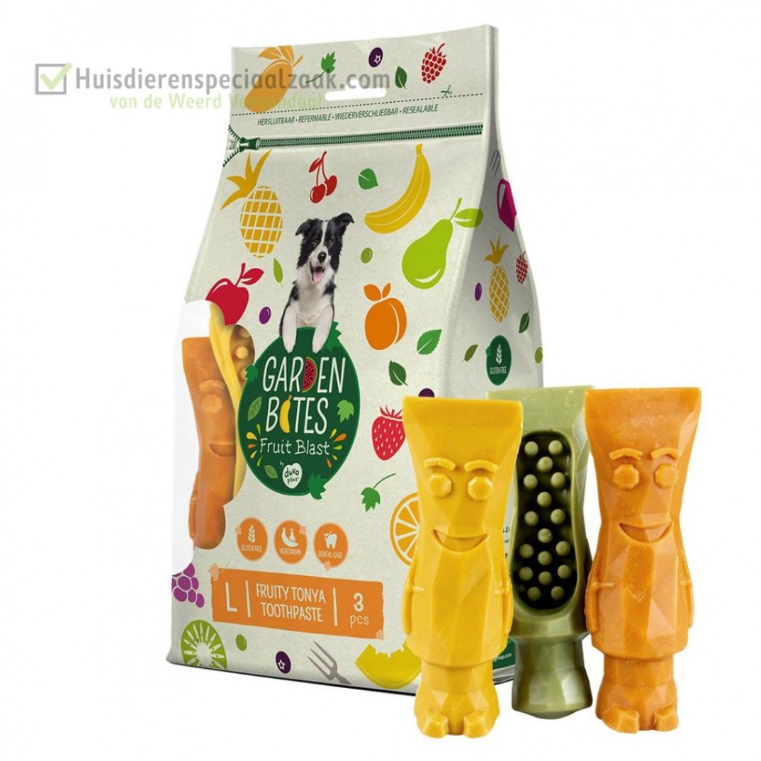 Garden Bites fruity toothpaste groot in een zak van 3 stuk