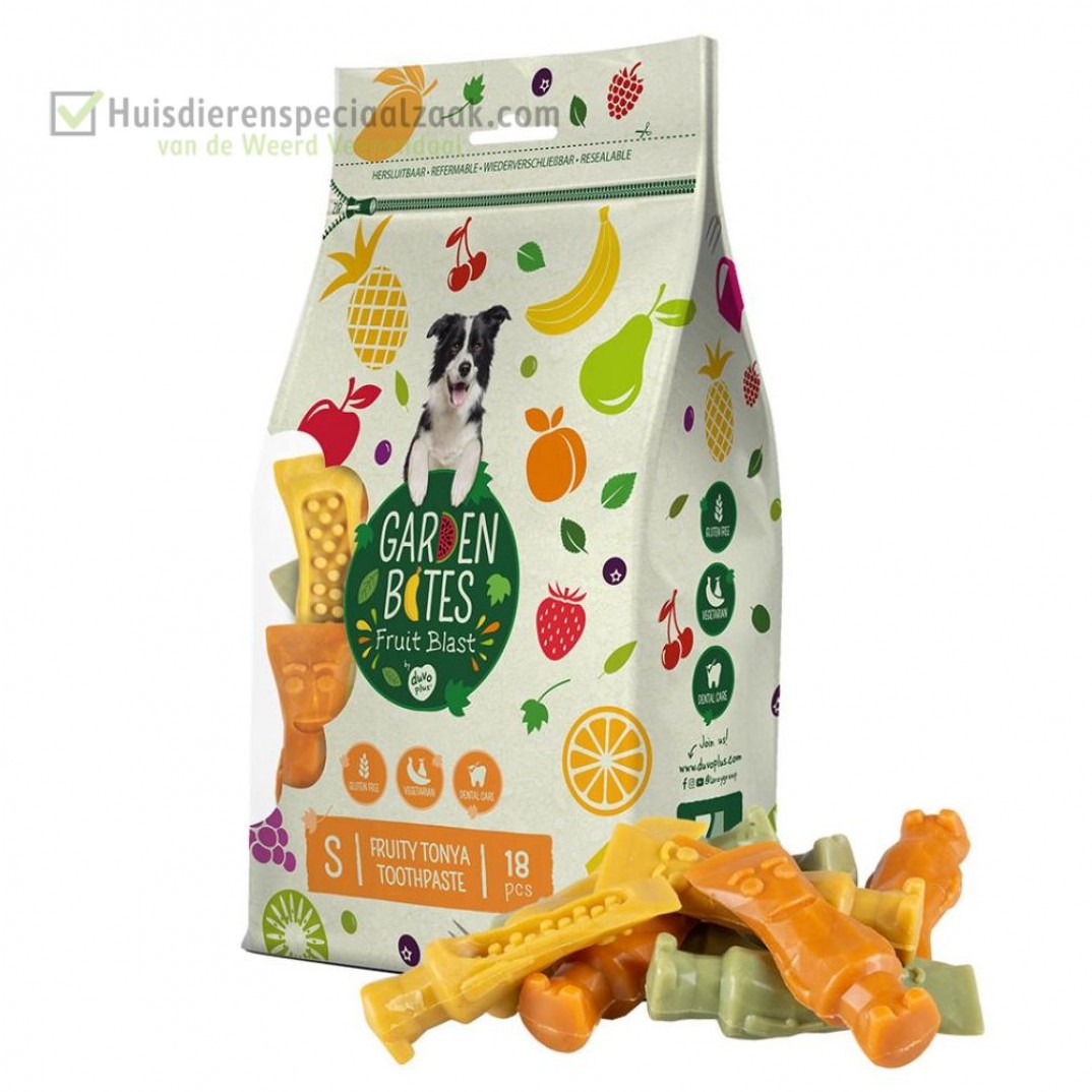 Garden Bites fruity toothpaste klein in een zak van 18 stuk