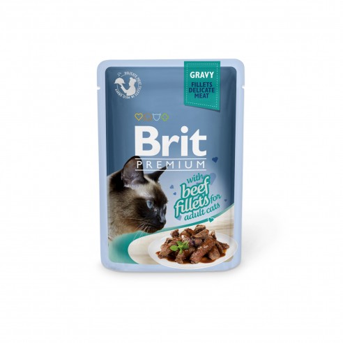 Brit Premium kat Pouche Beef Fillets in Gravy Actie 7 pouches