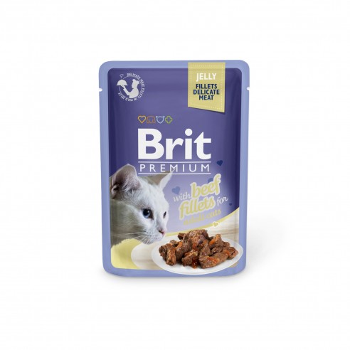 Brit Premium kat Pouche Beef Fillets in Jelly Actie 7 pouches