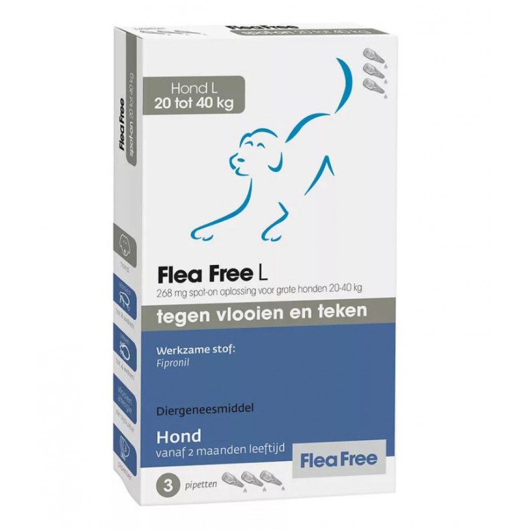 product per gewicht over de werking van Flea Free tegen vlooien en teken