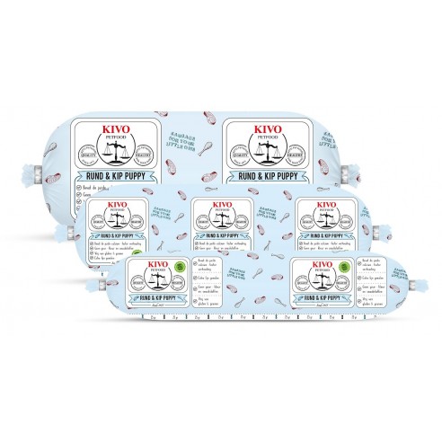 Kivo Compleet Doos rund en kip puppy 1kg Diepvries